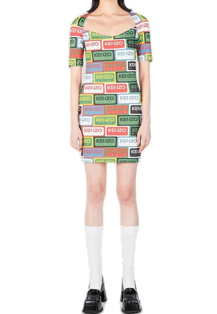 Kenzo All-Over Graphic Logo Motif Dress | Cettire Global