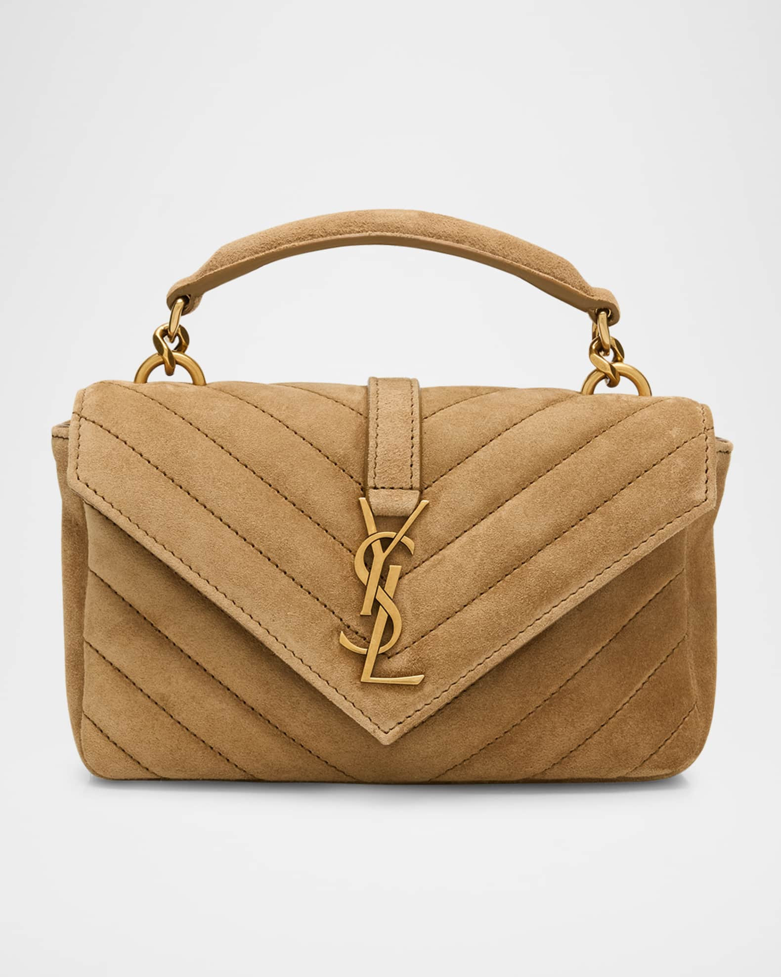 College Mini Chain Shoulder Bag in Suede | Neiman Marcus