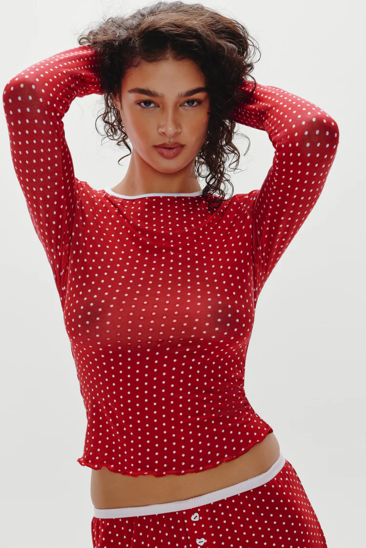 Joy Long Sleeve Sleep Shirt - Holiday Dot | Frankies Bikinis