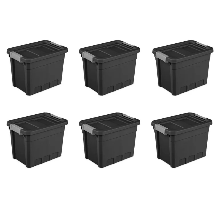 Sterilite 7.5 Gallon Stacker Tote Plastic, Black, Set of 6 | Walmart (US)