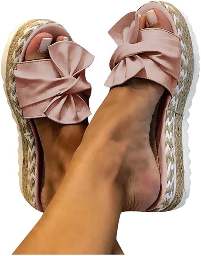 Mallocat Sandals for Women Dressy, Women's 2021 Comfy Bow Flats Casual Sandal Shoes Summer Beach ... | Amazon (US)