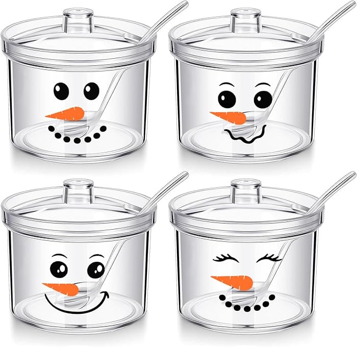 4Pcs Christmas Clear Acrylic Sugar Bowl with Lid and Spoon Snowman Face Kitchen Countertop Canist... | Amazon (US)
