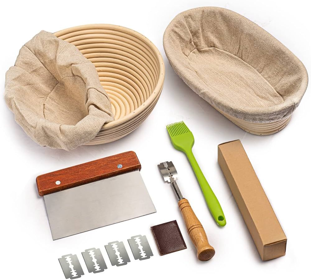 RORECAY Bread Banneton Proofing Basket Set of 2, 9 Inch Round & 10 Inch Oval Cane Sourdough Baske... | Amazon (US)