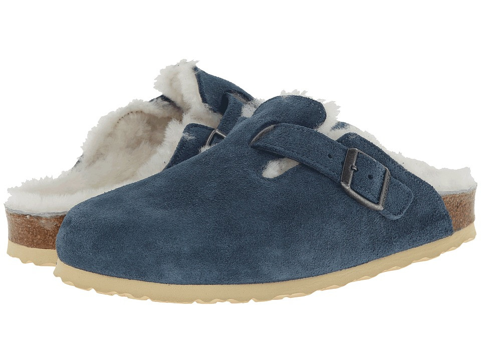 Birkenstock Boston Shearling (Steel Blue Suede/Shearling) Women's Clog Shoes | Zappos