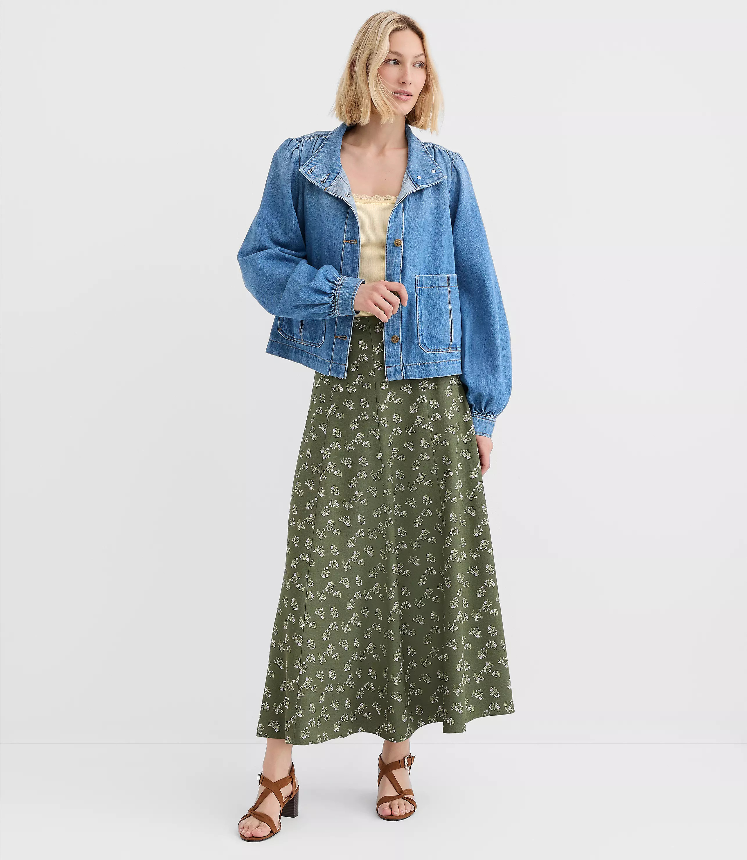 Floral Gored Midi Skirt | LOFT