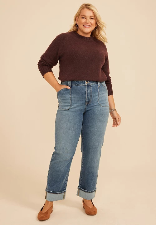 Plus Size m jeans by maurices\u2122 High Rise Pork Chop Pocket Relaxed Straight Ankle Jean | maur... | Maurices