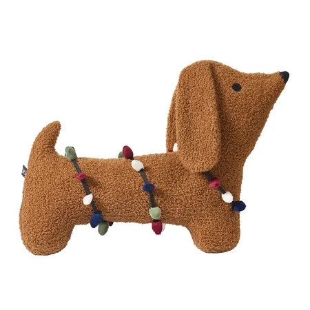 My Texas House 16" x 10" Brown Dachshund Christmas Lights Toy Pillow | Walmart (US)