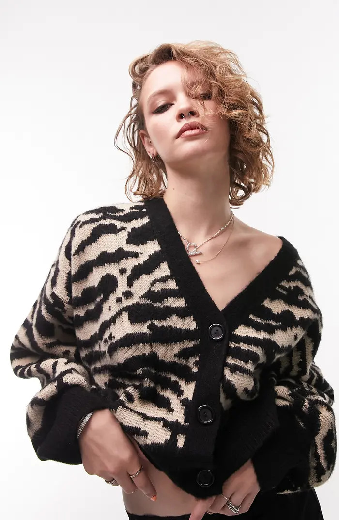 Zebra Jacquard Crop Cardigan | Nordstrom
