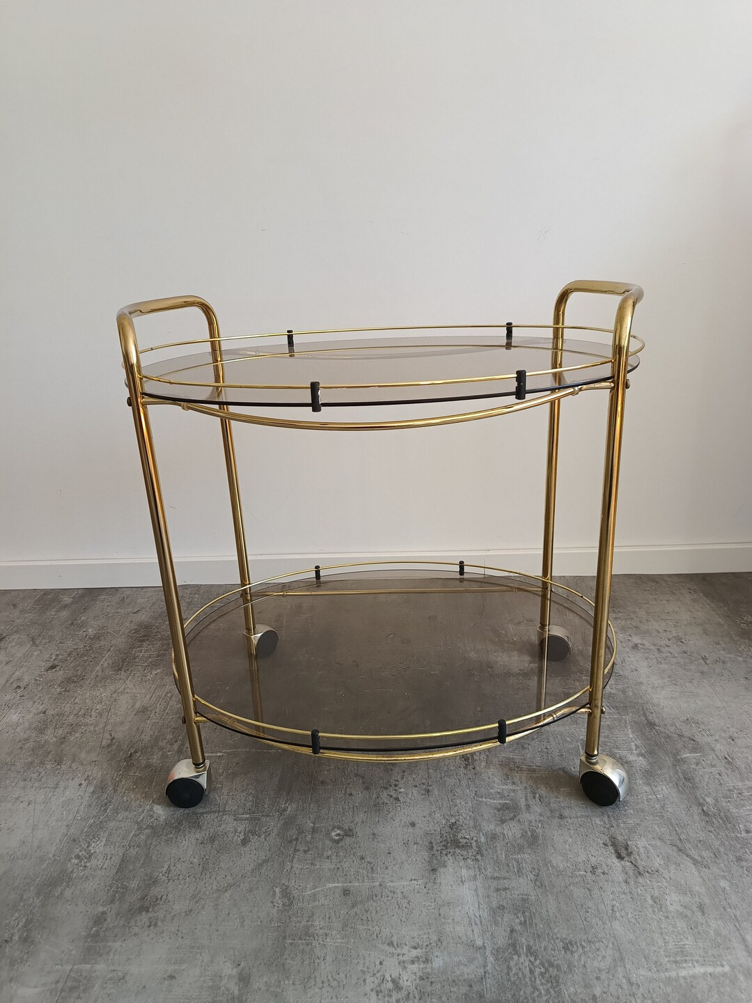 Mid Century Brass Smoked Glass Serving Trolley/ Hollywood - Etsy | Etsy (US)