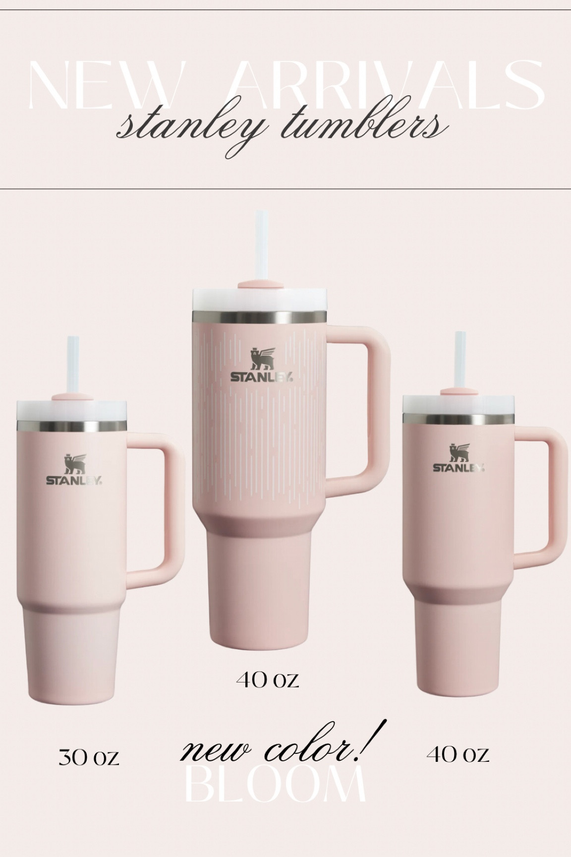 New pink Stanley tumblers! Available in 40 oz and 30 oz. Loving the new ‘Bloom’ color! 

New arrivals, Valentine’s Day, gift ideas for her, stainless steel water bottles, Stanley quencher, fancythingsblogg

#LTKfindsunder100 #LTKfindsunder50 #LTKGiftGuide