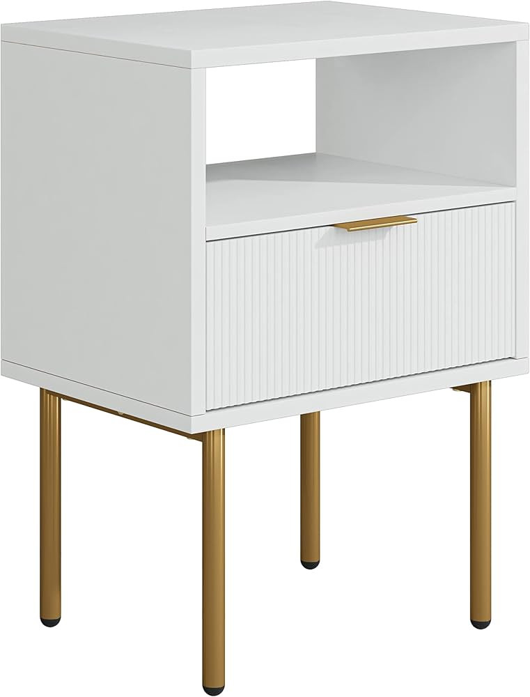 Nightstand,Mid-Century Modern Bedside Table with Storage Drawer and Open Wood Shelf,Small Gold Fr... | Amazon (US)