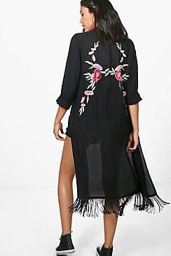 Arabella Boutique Embroidered Back Kimono | Boohoo.com (US & CA)