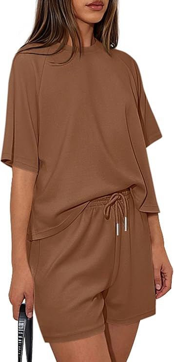 PRETTYGARDEN Women 2 Piece Lounge Sets Short Sleeve Shirts Workout Tops Shorts Matching Clothing ... | Amazon (US)