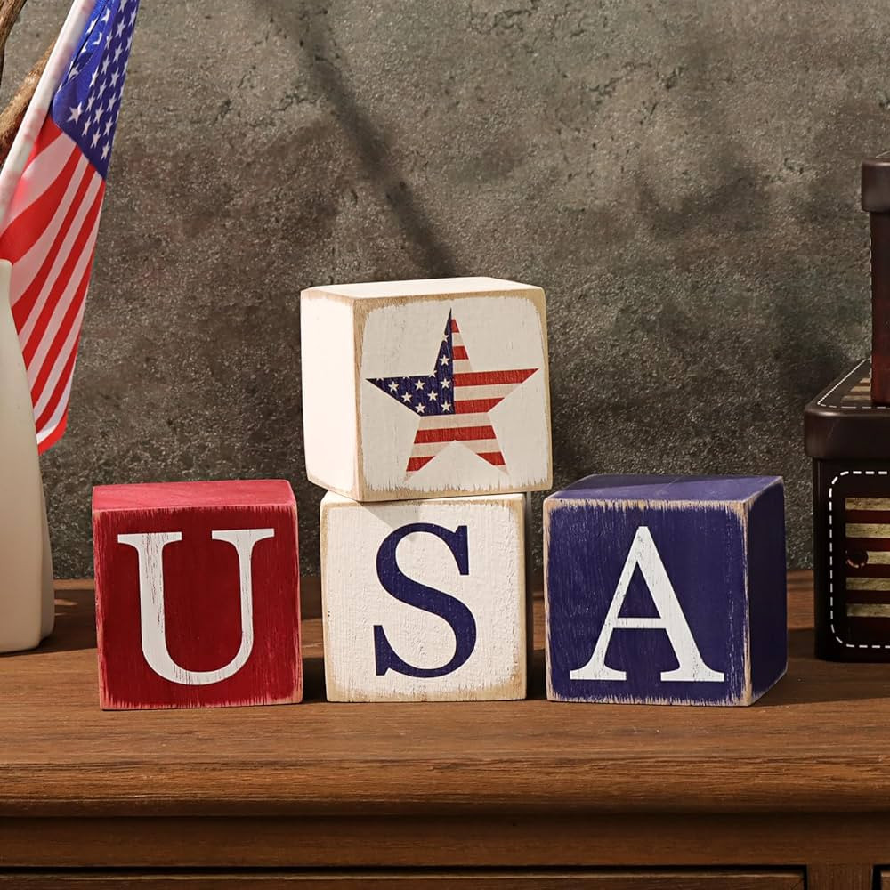 4th of July Decorations, 4Pcs USA Star Wooden Sign, Fourth of July Rustic Farmhouse Table Decorat... | Amazon (US)