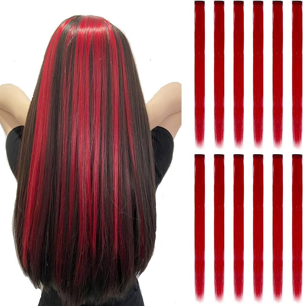 12PCS Colored Red Hair Extensions Straight Multicolor Clip in Colorful 20 Inch Rainbow Hair Exten... | Amazon (US)