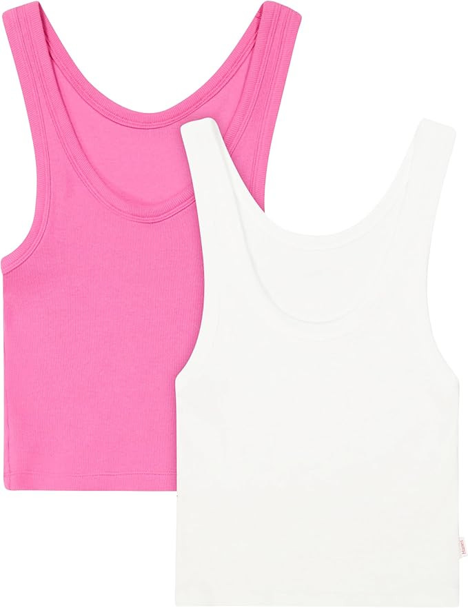 Hanes Women's Originals Rib Crop Tank Top 2-Pack, Comfywear Stretch Cotton Cropped Top | Amazon (US)