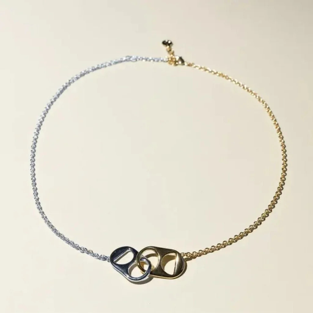 Mixed Metal Soda Tab Necklace | Nickel and Suede