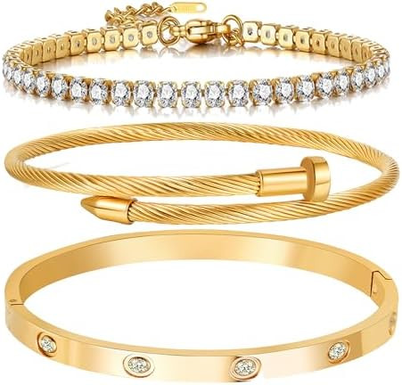 A D. ALLEN & DANMI. 18 K Gold Plated Love Bangle Bracelet Set Flexible Wide Wristband Bangle Bang... | Amazon (US)