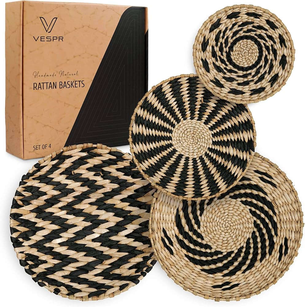 Rattan Wall Basket Decor with Included Wall Hooks – Bohemian Handmade Wall Art - Centerpiece De... | Amazon (US)