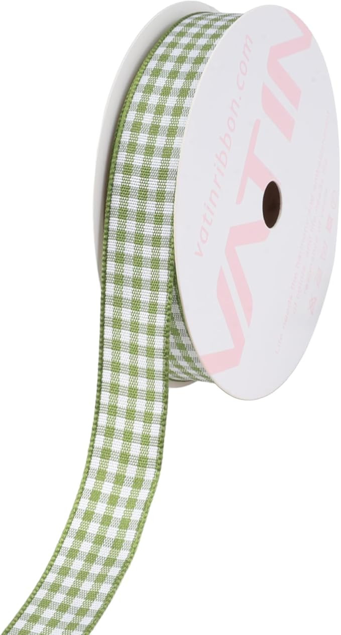 VATIN Moss Green and White Gingham Ribbon, Each Roll Measuring 5/8 Inch Wide by 10 Yards Long, Fe... | Amazon (US)