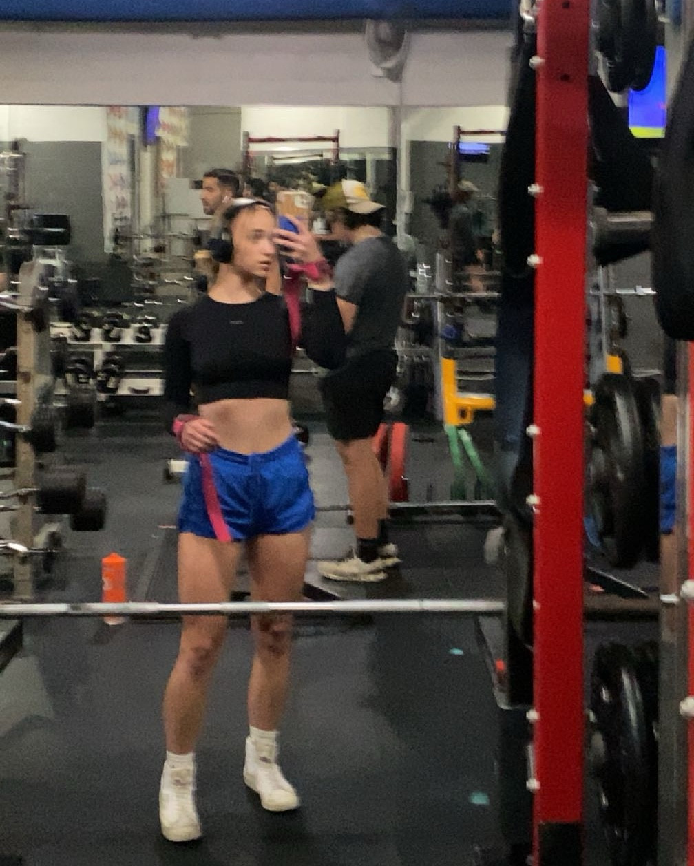 The perfect gym outfit with a black crop, blue shorts and my classic Nike blazers paired with my favorite headphones and pink lift accessories 

#LTKActive #LTKFitness