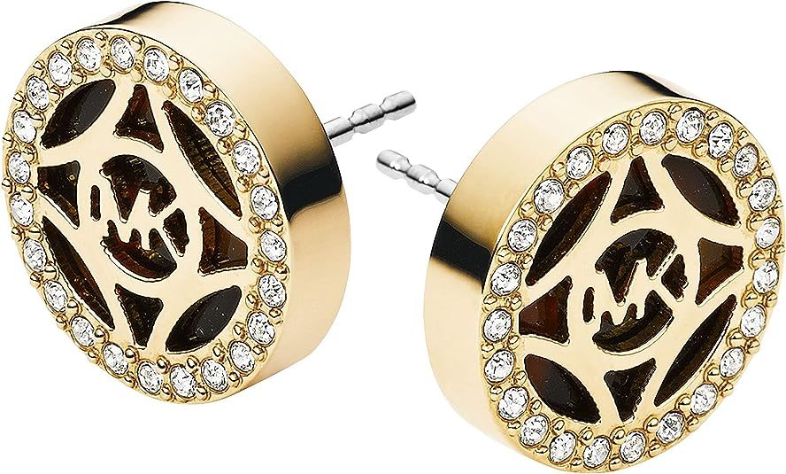 Michael Kors Women's Monogram Gold & Pave with Acetate Stud Earring Silver Stud Earrings | Amazon (US)