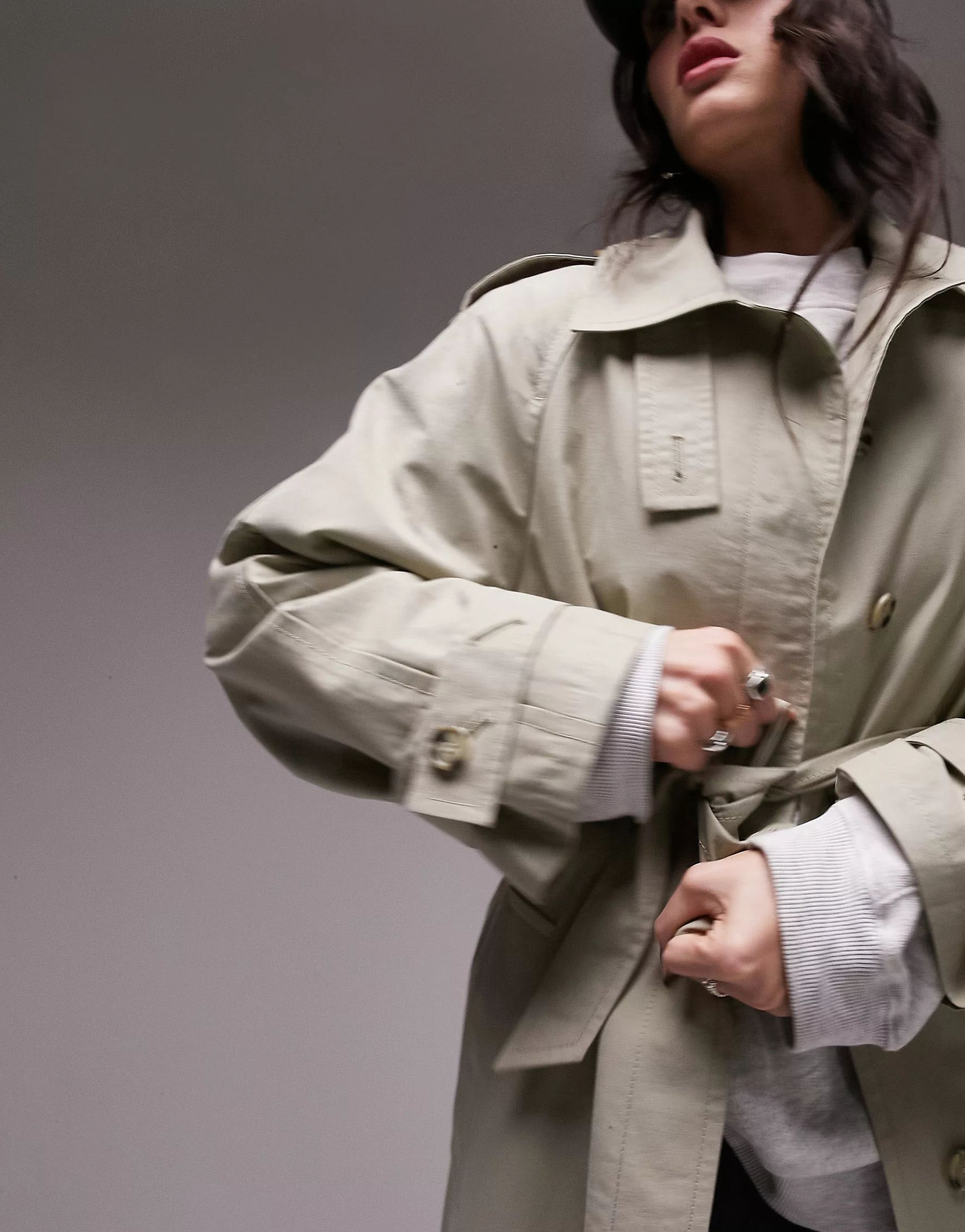 Topshop longline trench coat with collar tabs in light khaki | ASOS (Global)