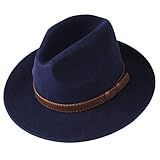 FURTALK 100% Wool Wide Brim Felt Panama Hat with Belt Buckle Fedora Hats for Men Women Navyblue | Amazon (US)