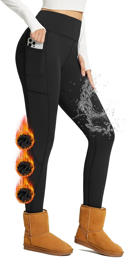 BALEAF Women's Thick Fleece Lined Leggings Water Resistant Zipper Pocket High Waisted Winter Snow... | Amazon (US)
