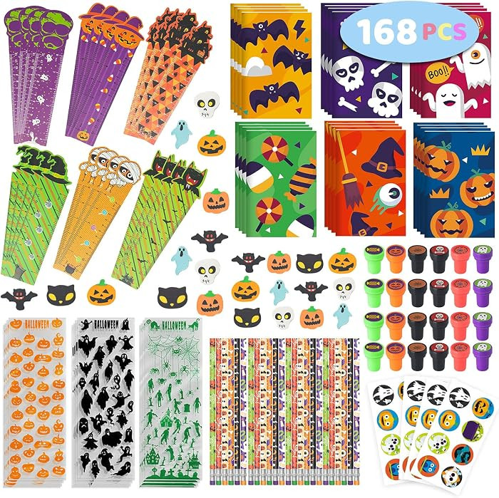 SpringFlower 168pcs Halloween Party Favors For Kids, Halloween Stationery set , Halloween Goody B... | Amazon (US)