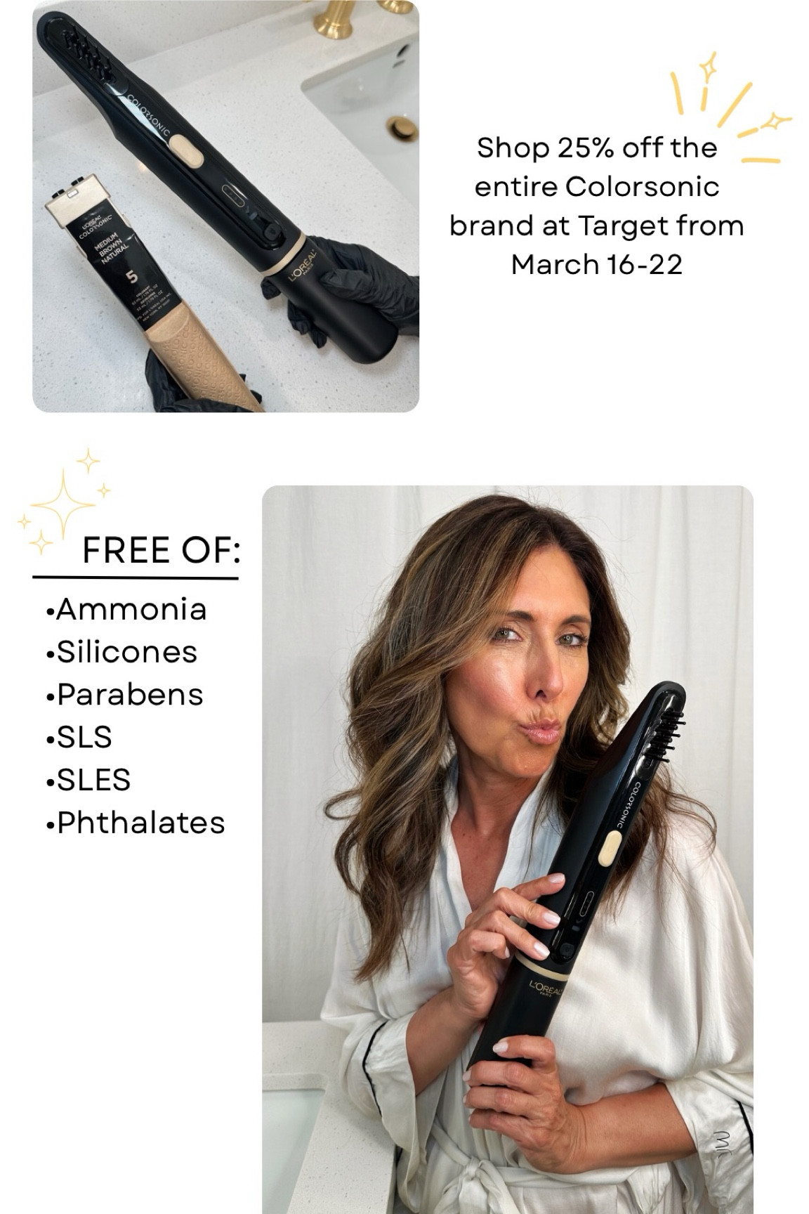 I recently purchased the @LorealParis Colorsonic device from @Target, and it’s been a total game-changer! I get flawless hair color in 5 minutes, and it’s completely mess-free!
🩷 Why I love it:
✔️ Easy, mess-free application--no more hand-staining!
✔️ Even application--reaches tough areas like the back of my head!
✔️ Salon-quality results at home--saves me time and money!
✔️ Ammonia, silicone, paraben, SLS, SLES, and phthalate-FREE formula--yes please!
Whether you’re over salon appointments or just want an easier way to color at home, this is a total win! 🎯 From March 16-22 the entire Colorsonic brand is 25% off at @Target! Now’s the perfect time to try it for yourself.
Everything I used, linked directly here! ✨

@TargetStyle #Target #TargetPartner #Ad #Colorsonic #LorealParisPartner 

#LTKBeauty #LTKSaleAlert #LTKOver40