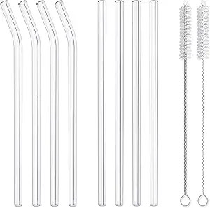 8 Pack Reusable Glass Drinking Straws - 10" x 10 mm - Smoothie Straws for Milkshakes, Frozen Drin... | Amazon (US)