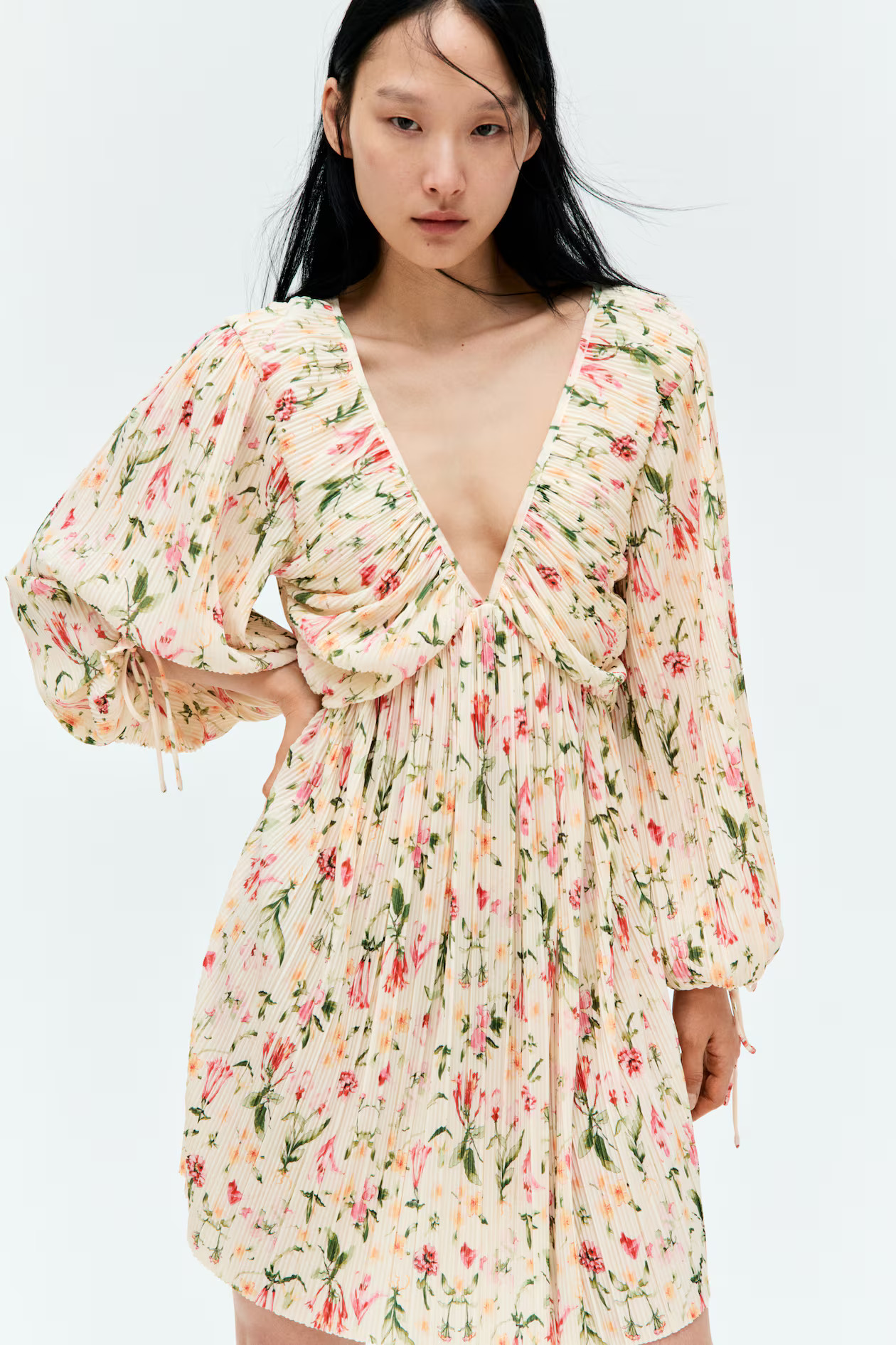 Plissé Dress - White/floral - Ladies | H&M US | H&M (US + CA)