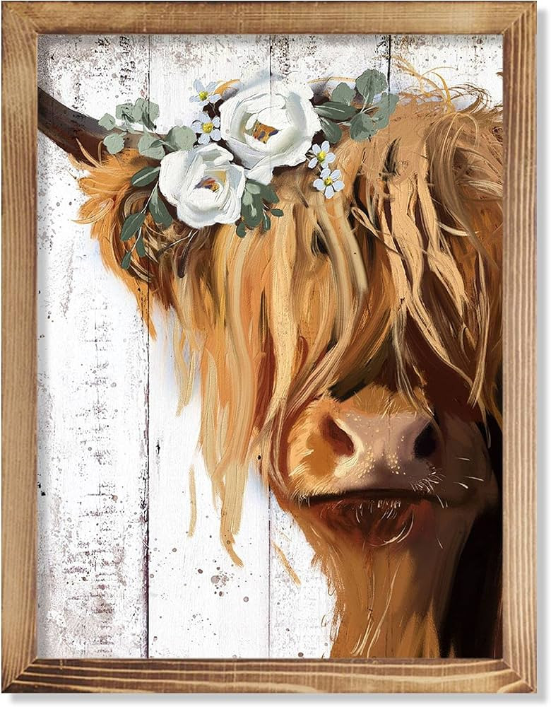 Highland Cow Farmhouse Wall Decor Picture Frame Painting Rustic Art Print for Home Living Bathroo... | Amazon (US)