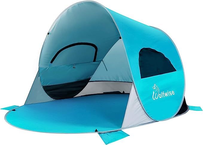 WolfWise UPF 50+ Easy Pop Up 3-4 Person Beach Tent Sport Umbrella Instant Sun Shelter Tent Sun Sh... | Amazon (US)