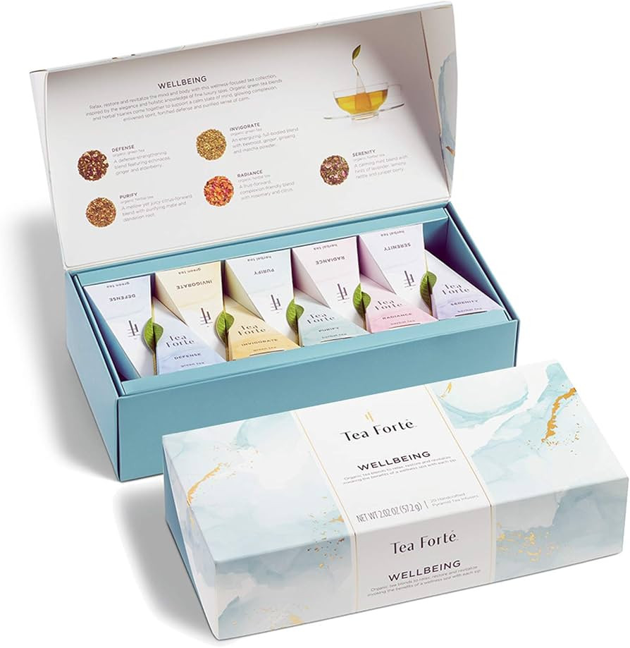 Tea Forte Wellbeing Organic Wellness Tea, Petite Presentation Box Tea Gift Set Sampler, 10 Count,... | Amazon (US)