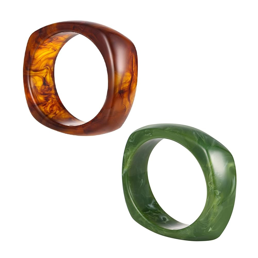 2Pcs Chunky Acrylic Transparent Candy Color Geometric Round Square Cuff Bangle Bracelet Set for W... | Amazon (US)
