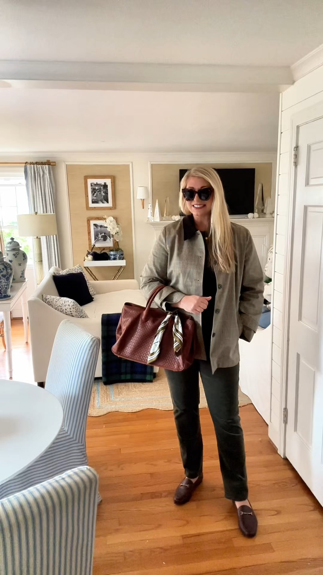 Fall weather is here…what I wore today: plaid barn coat, green corduroy pants, brown leather horse bit loafers, green wool crewneck sweater, woven leather handbag

#LTKOver40 #LTKShoeCrush #LTKItBag