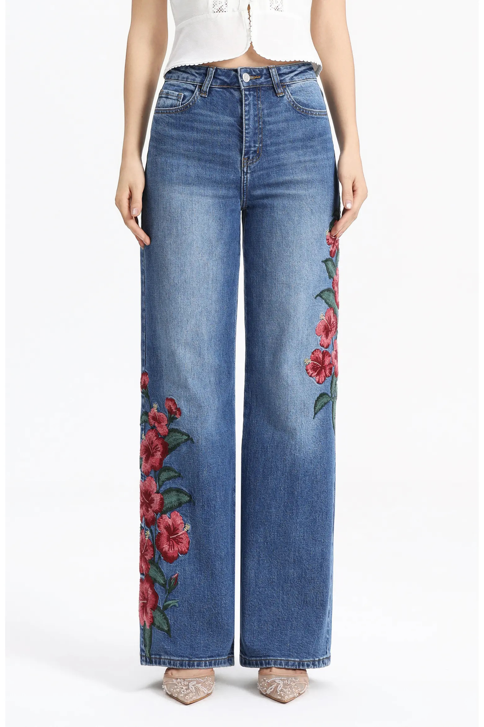 Bayeas Floral Embroidered High Waist Straight Leg Jeans (Women) | Nordstrom | Nordstrom