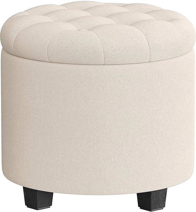 SONGMICS Round Ottoman, Ottoman with Storage, 17.7 x 17.7 x 17.5 Inches, Foot Rest with Legs, Lin... | Amazon (US)