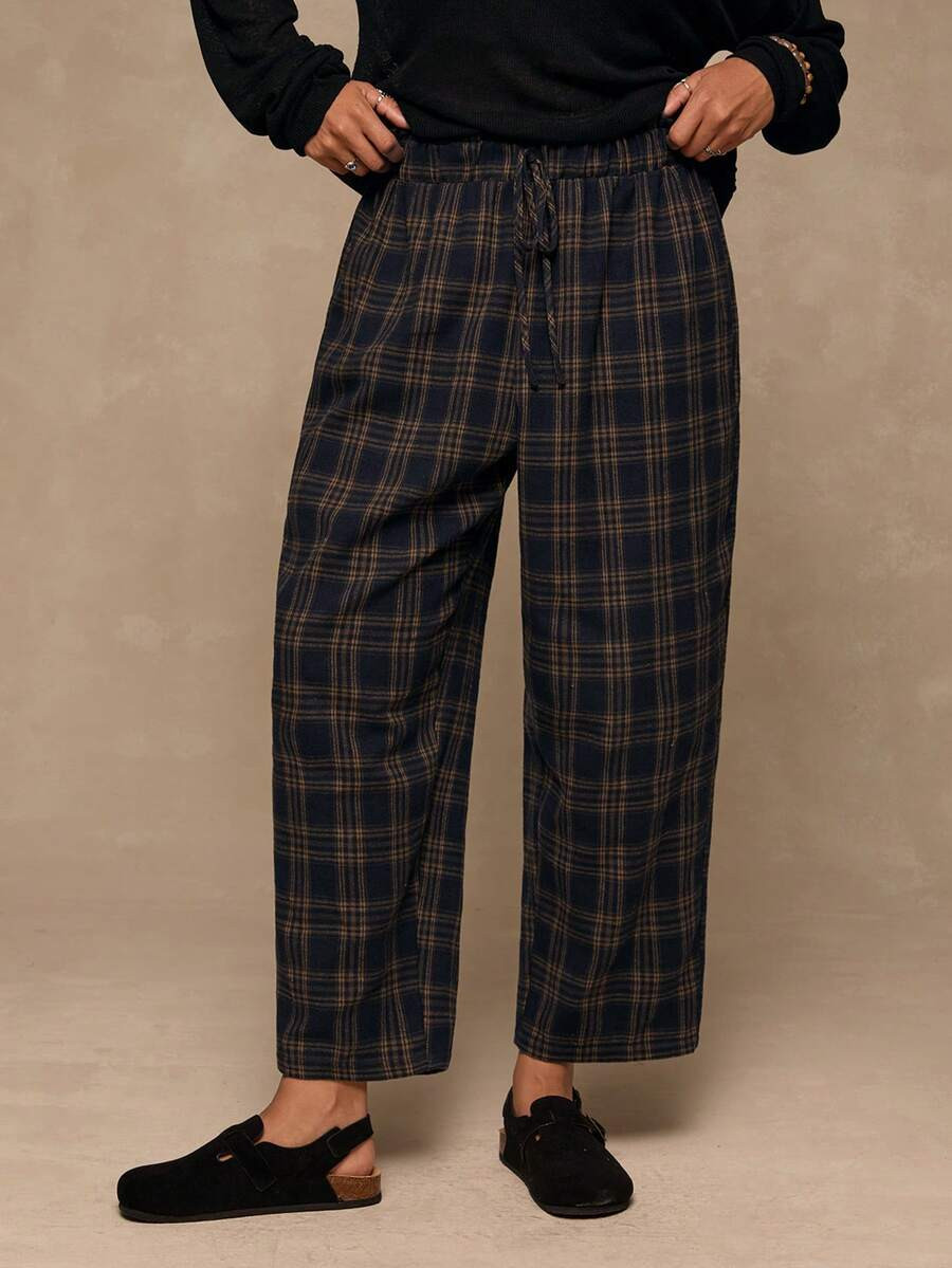 Freevana Plus Size Women Casual Commuter Collegiate Striped Print Tie Waist Loose Wide Leg Pants Fall | SHEIN