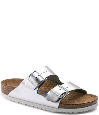 Birkenstock Women's Arizona Soft Footbed Double Banded Buckle Detail Metallic Sandals | Dillard's | Dillard's