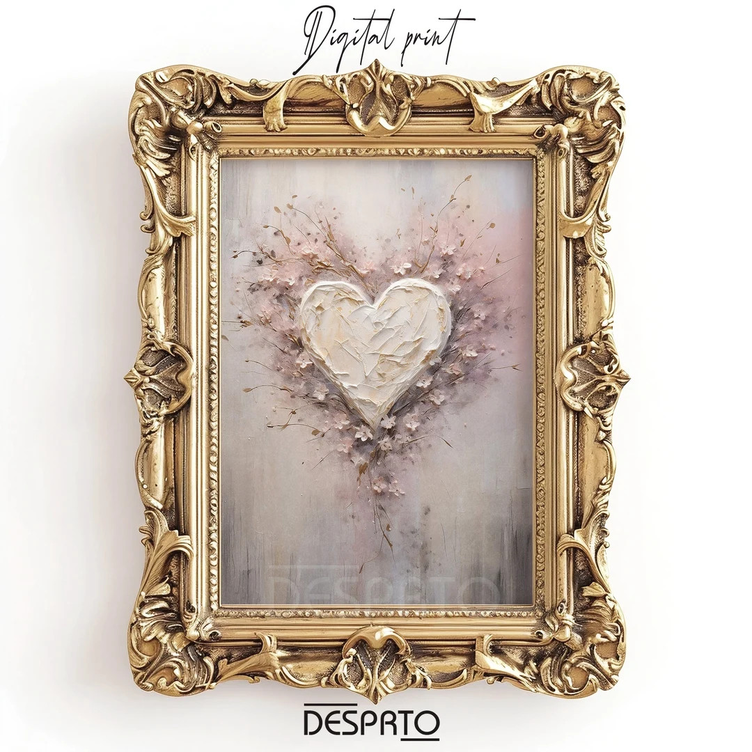 Heart Valentine's Day Print, Valentines Day Spring Decor Wall Art, Flower Romantic Boho Painting,... | Etsy (US)