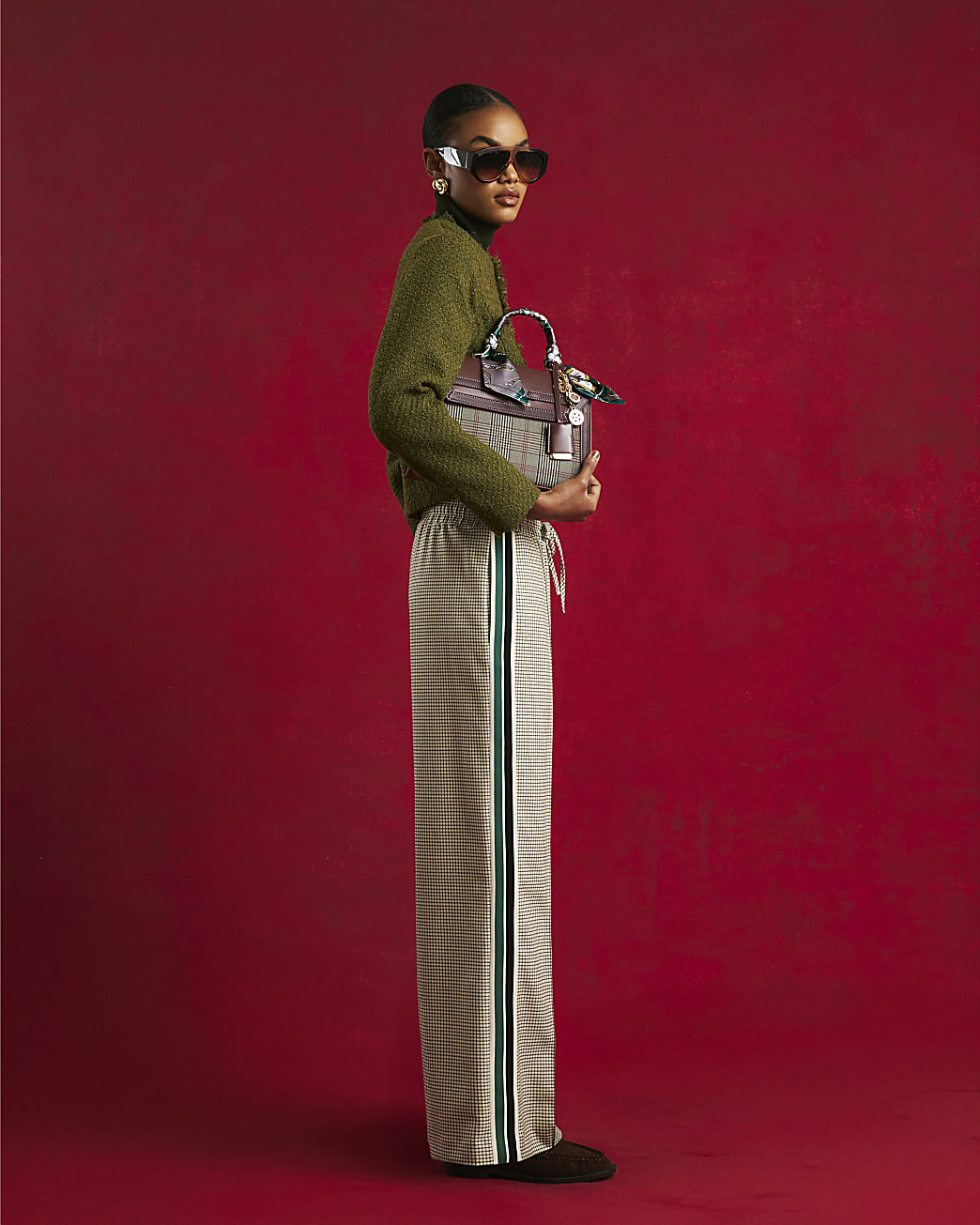 Beige Check Side Stripe Tailored Joggers | River Island UK & IE