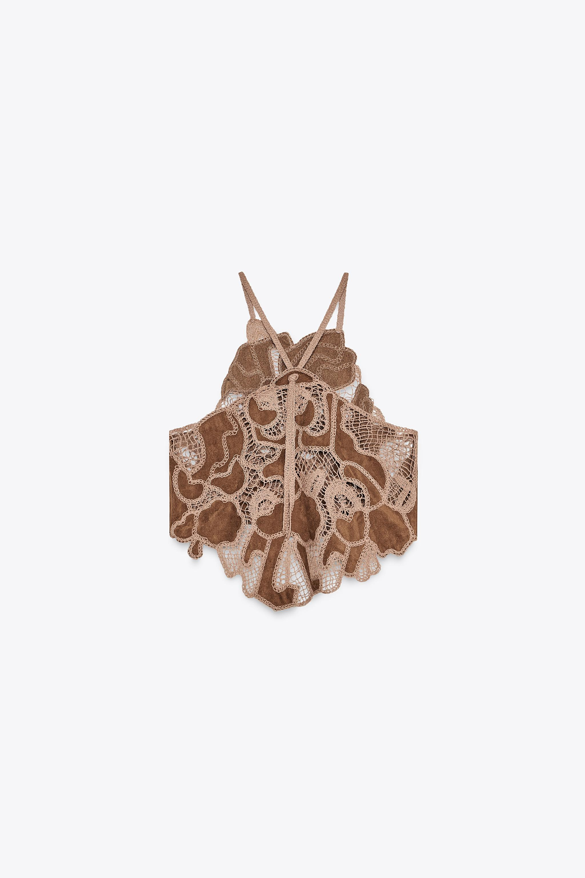 FAUX SUEDE CROCHET TOP | Zara US