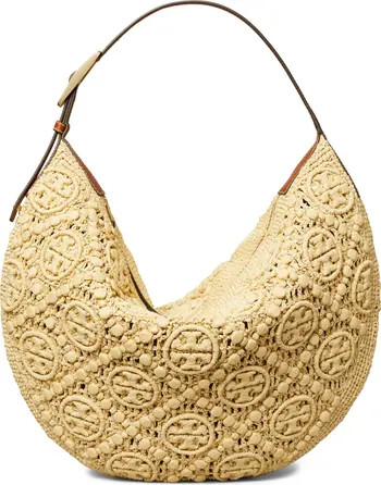 T-Monogram Woven Raffia Straw Shoulder Bag | Nordstrom
