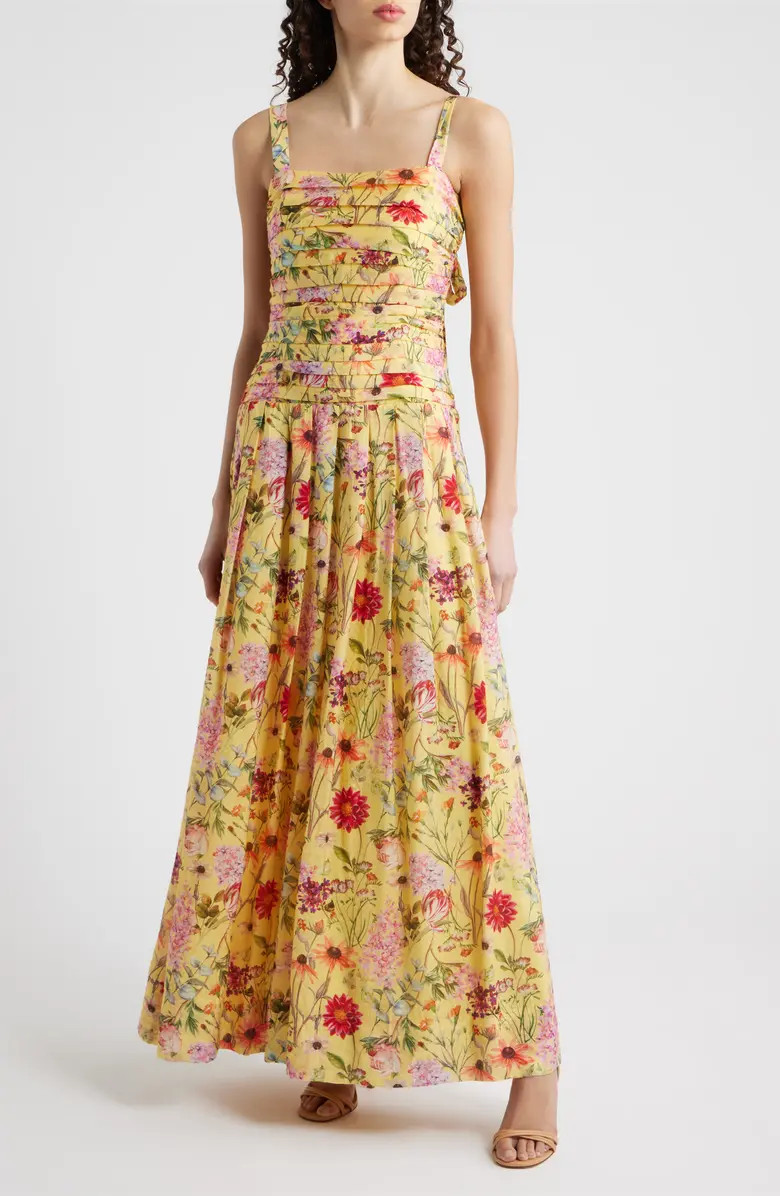 Pleated Floral Print Sleeveless Gown | Nordstrom