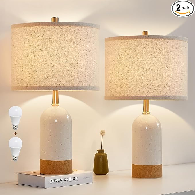 GyroVu Small Table Lamps Set of 2, Bedside Lamp for Bedroom, 21.5" Nightstand Ceramic Desk Lamp f... | Amazon (US)