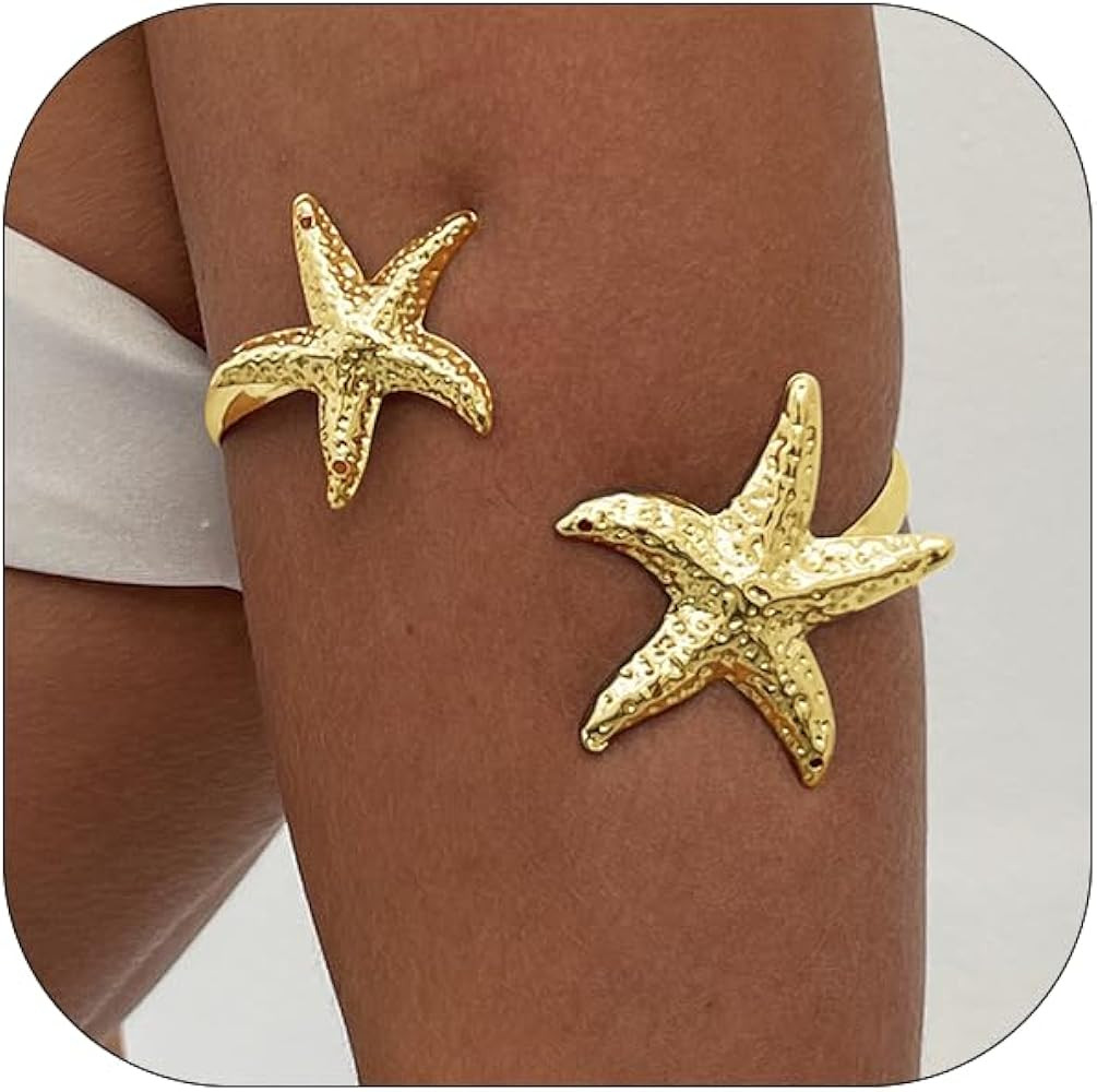 Upper Arm Cuff Bracelets for Women Gold Adjustable Starfish Arm Cuff Fashion Open Bangle Bracelet... | Amazon (US)