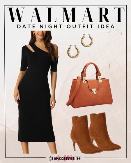 Turn heads on your Walmart date night in this cut-out shoulder bodycon dress paired with sleek ankle boots. Complete the look with a chic tote, a statement necklace, and elegant earrings. Affordable elegance that says 'date night ready' without the hefty price tag. Walmart style for the win!

#LTKHoliday #LTKSeasonal #LTKstyletip